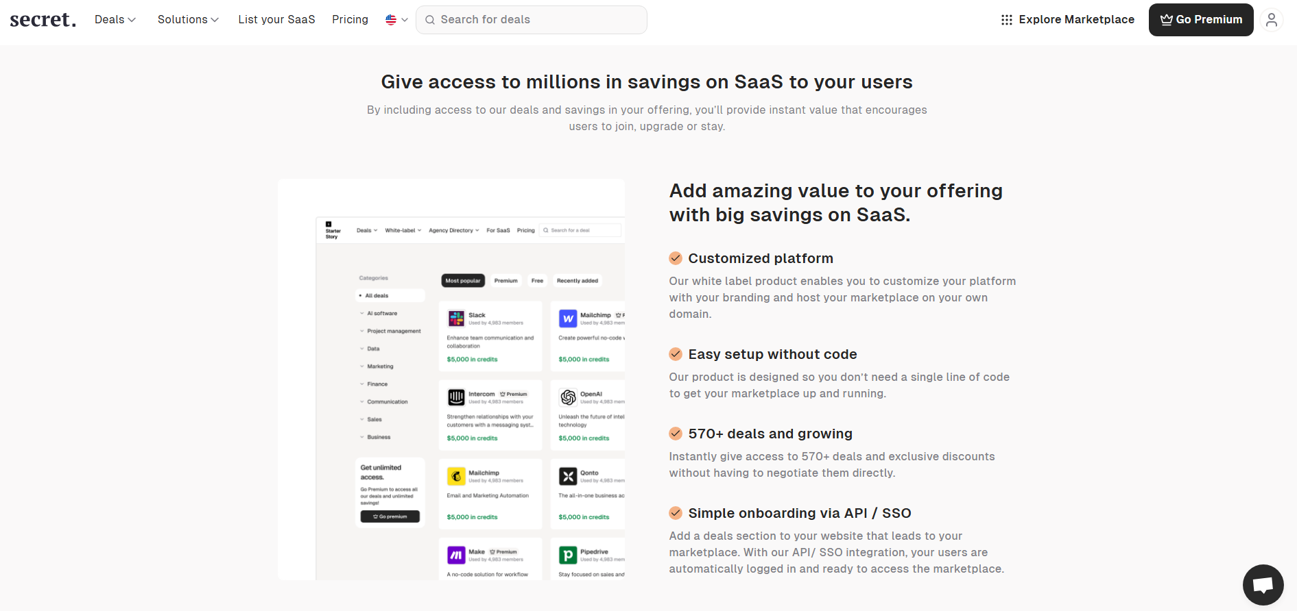 Join Secret Secret's whitelabel program and API gives hundreds of VCs, accelerators, incubators, agencies, fintech, and marketplaces the resources they need for their community