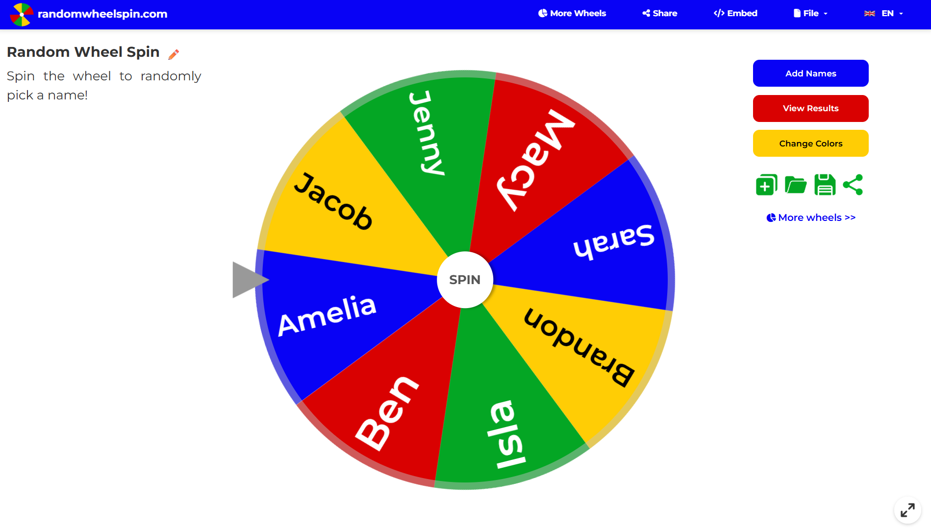 Random Wheel Spin Wheel of Names home page