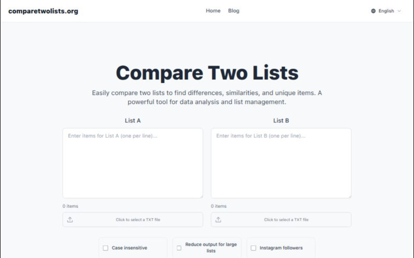 Comparetwolists.org Landing Page