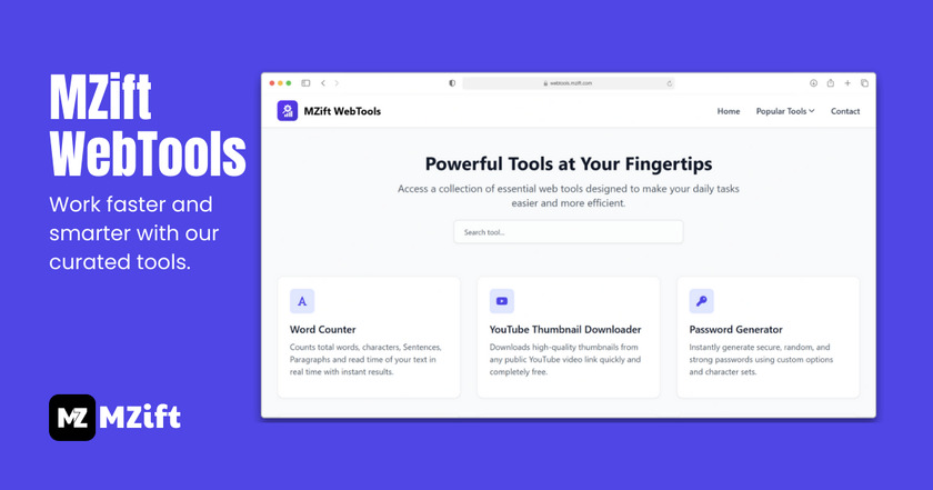 MZift Web Tools Landing Page
