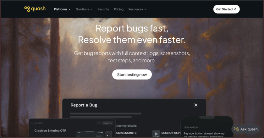 Quash Automate Landing Page