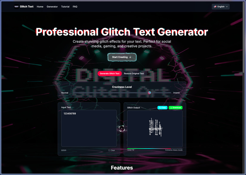 GlitchText.top Landing Page