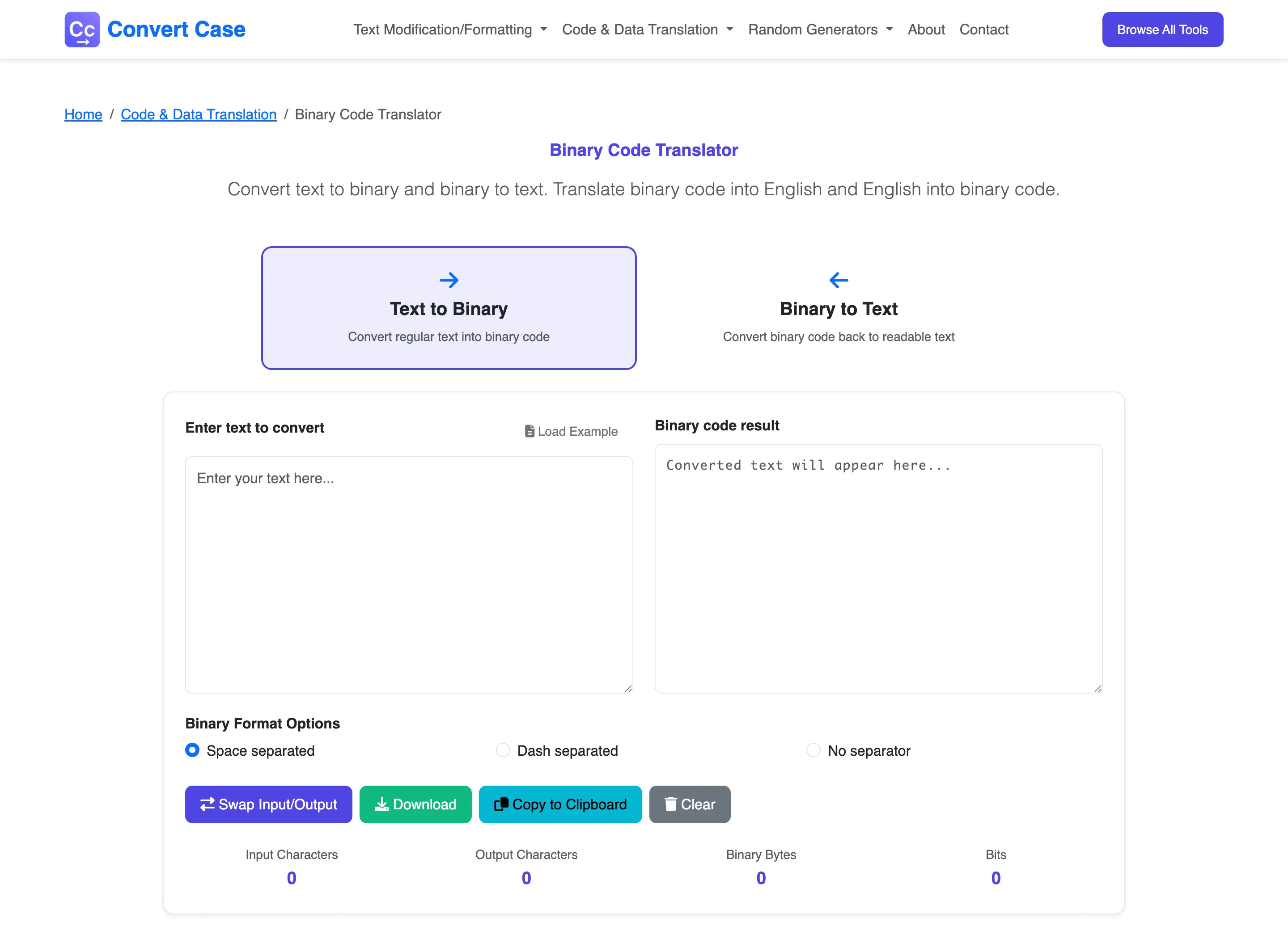 Case Convert Tool Binary Code Translator