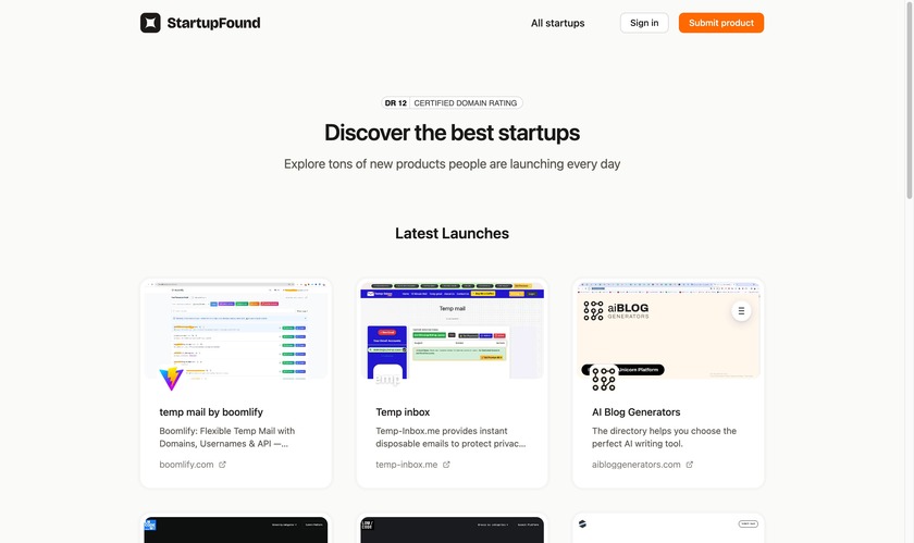StartupFound Landing Page