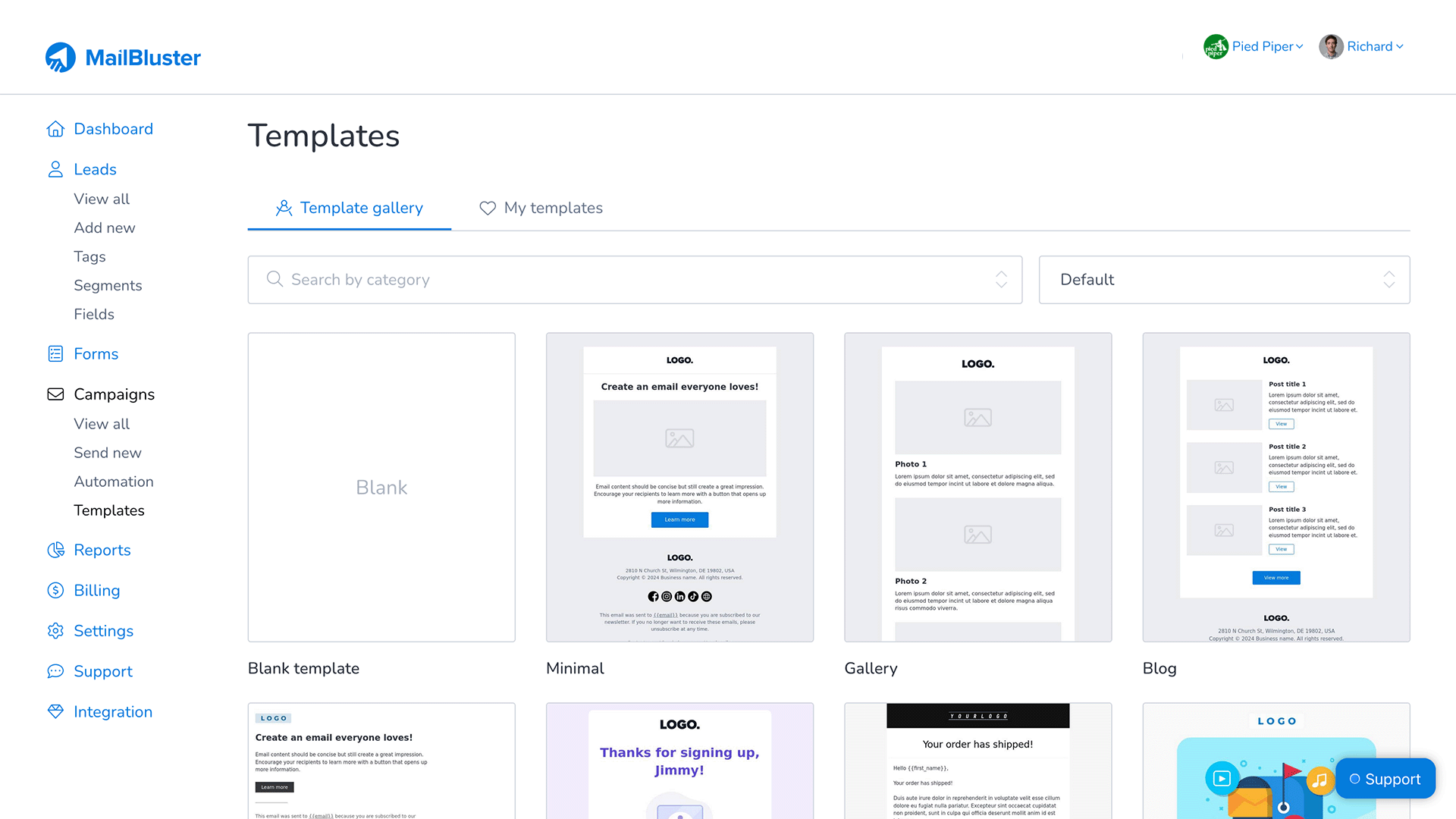 MailBluster MailBluster template gallery