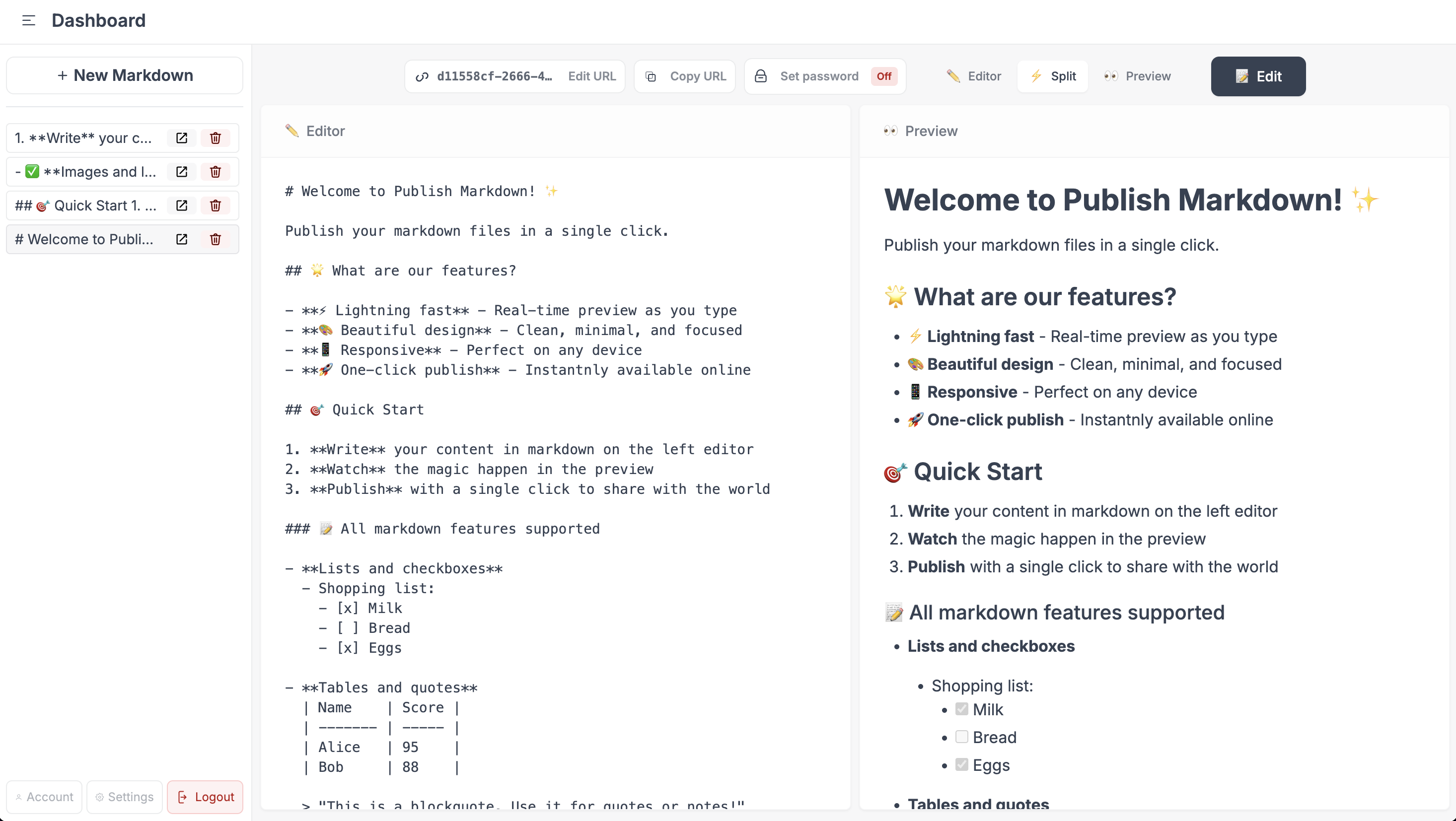 Publish Markdown Publish Markdown Dashboard