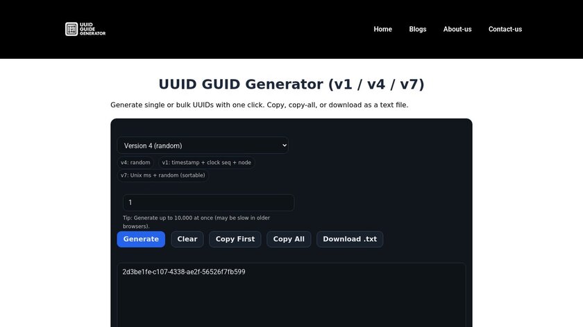 UUID GUID GENERATOR Landing Page