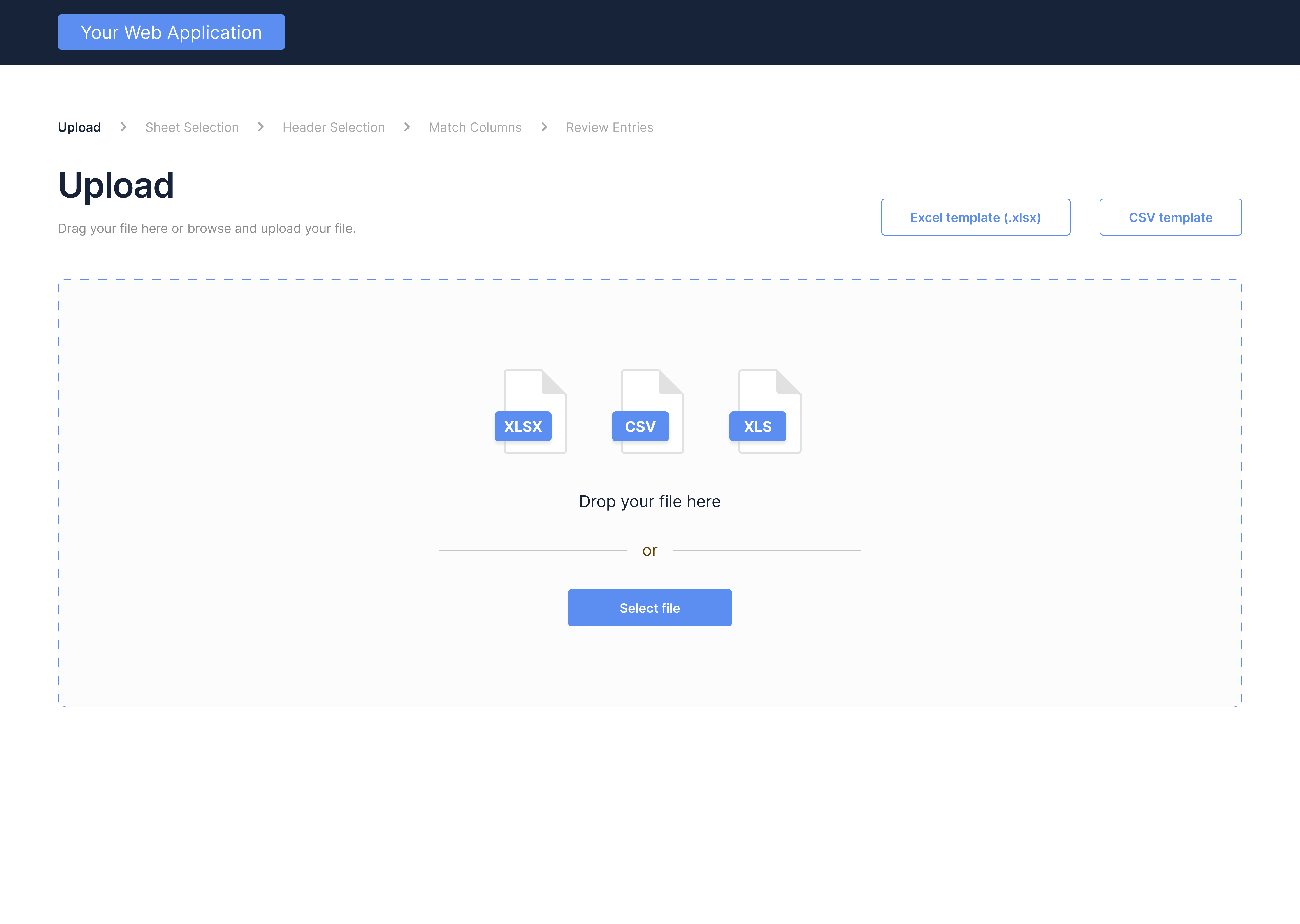 Ingestro The data importer gets integrated into any web application fully UI and feature customized with just a few lines of code. The user can import .csv, .xlsx & .xls files