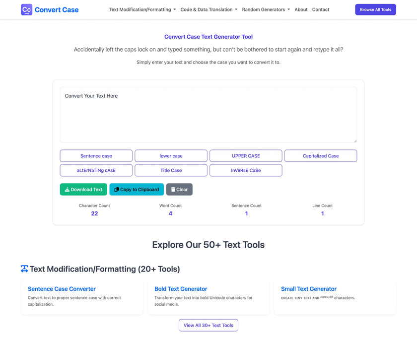 Case Convert Tool Landing Page