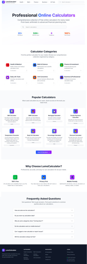 LumoCalculator Landing Page