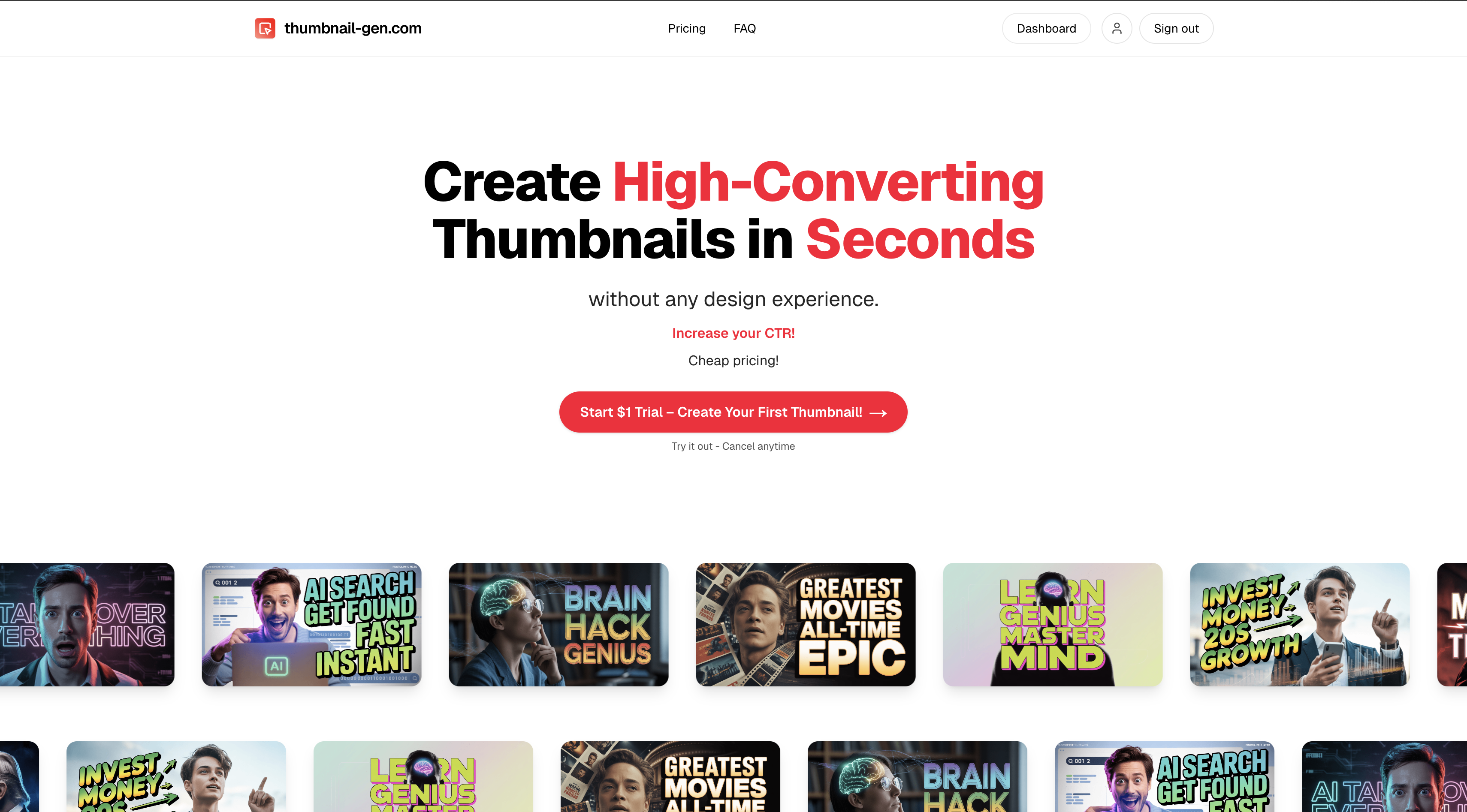 Thumbnail-gen.com Landinpage