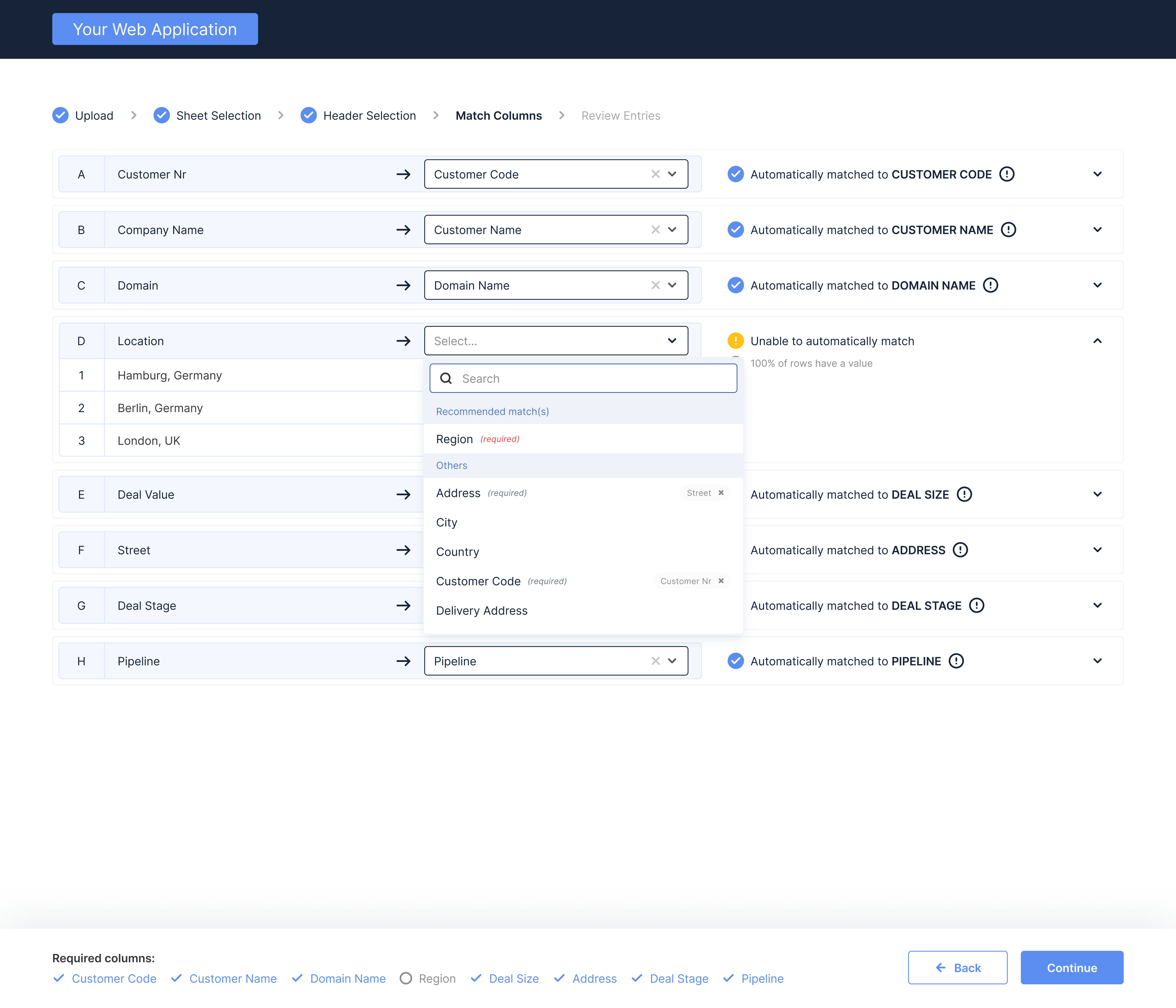 Ingestro The delivered data gets matched automatically onto the new data target set of the software application.