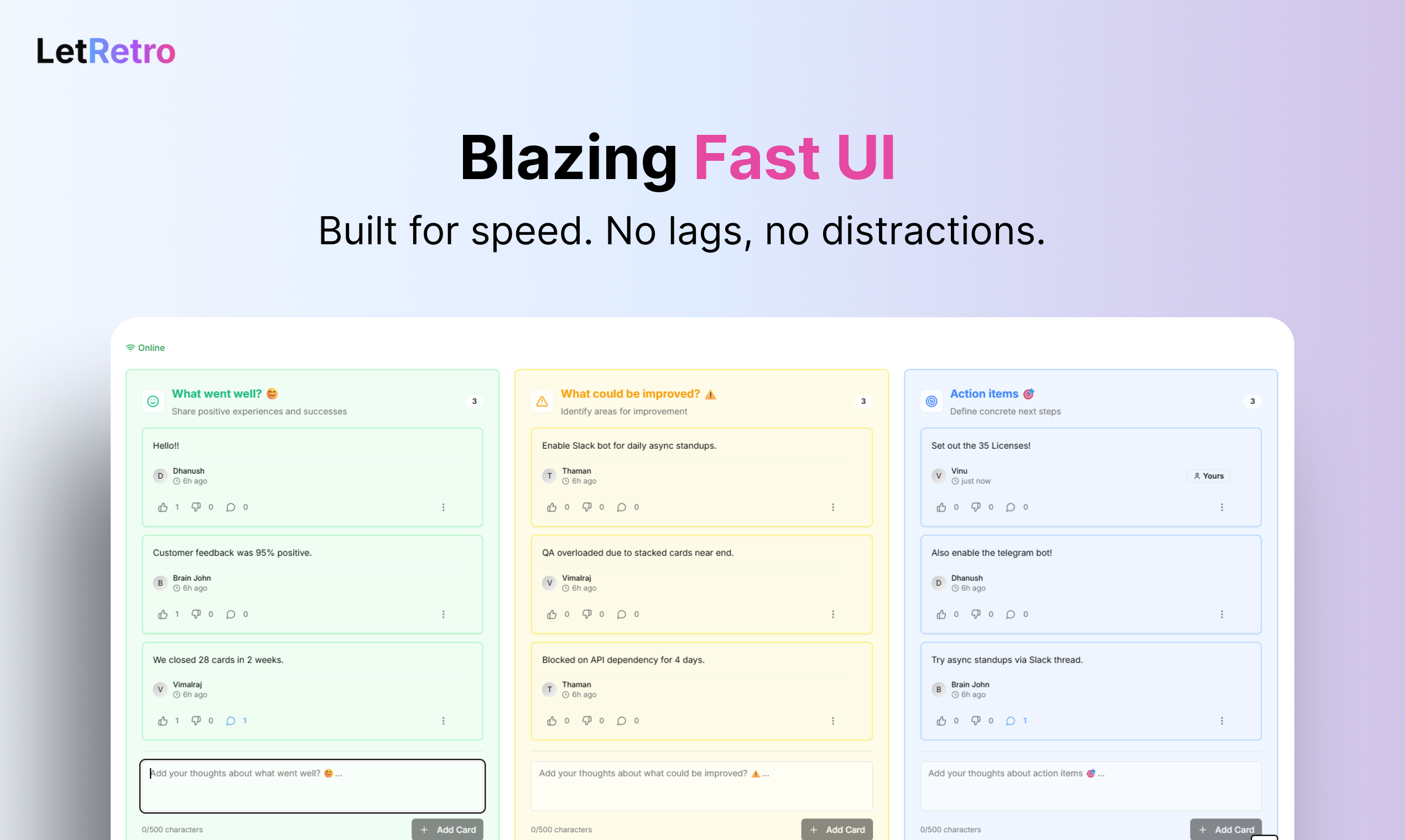 LetRetro Blazing Fast UI