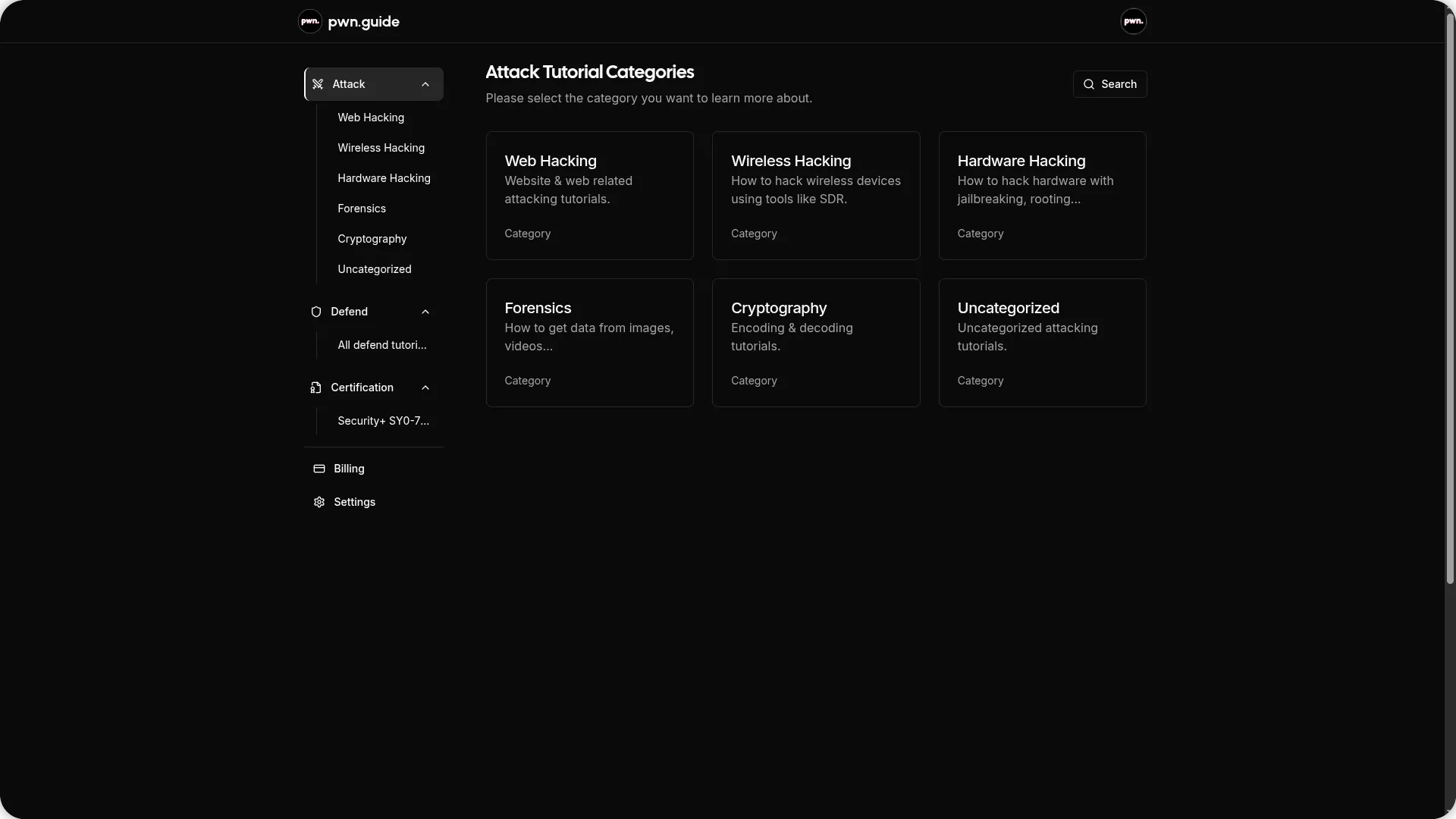 pwn.guide Dashboard (app) - Dark