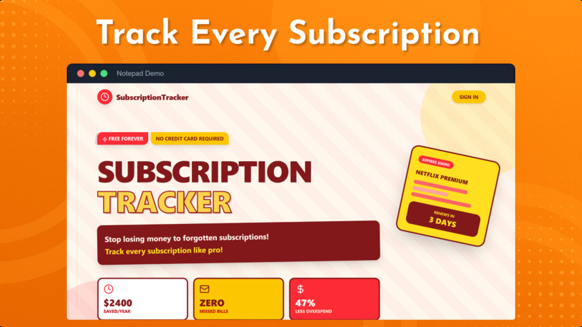 The Subscription Tracker Landing Page