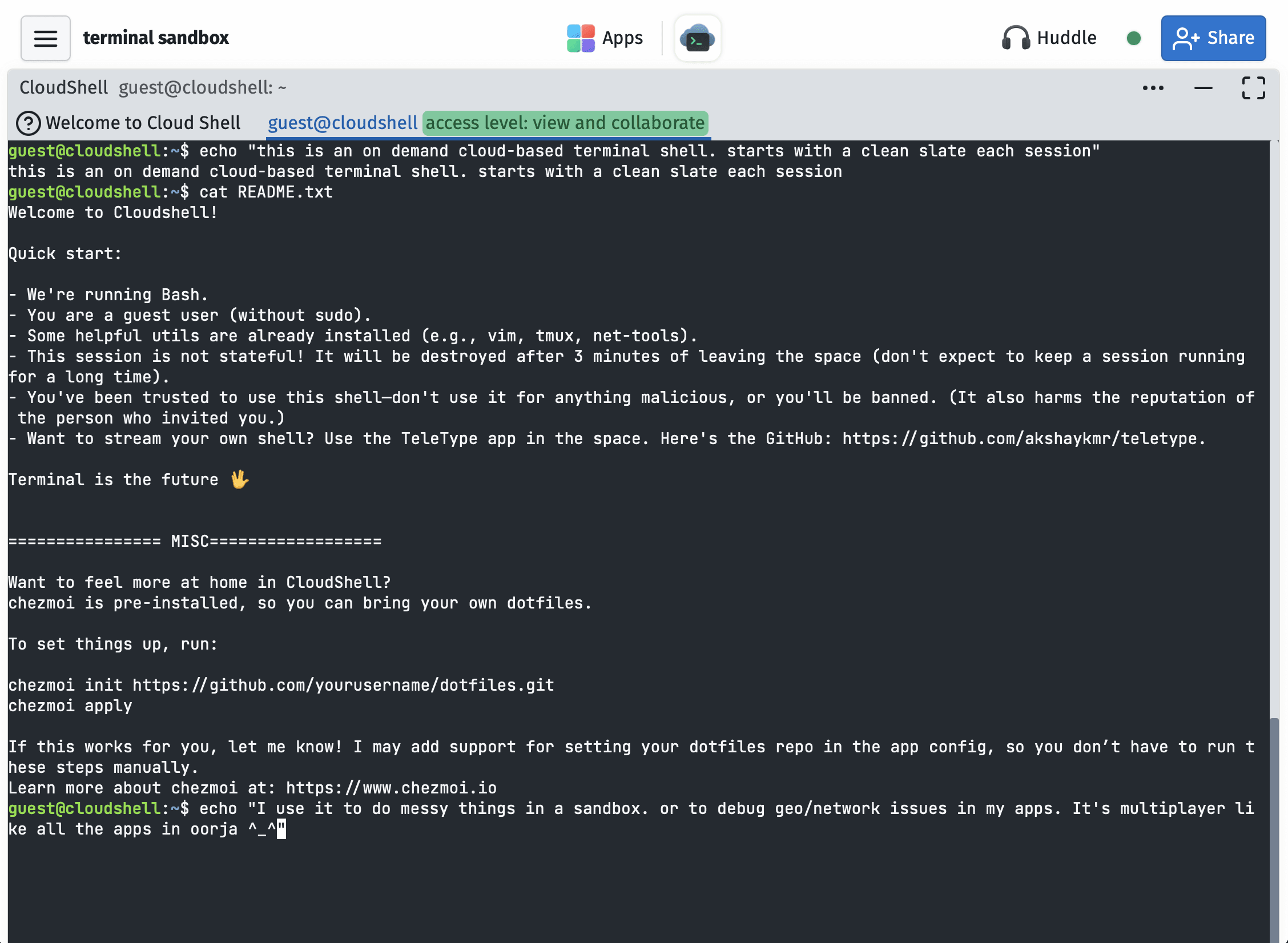 oorja On demand cloud-based shell for terminal enthusiasts and SRE folks.