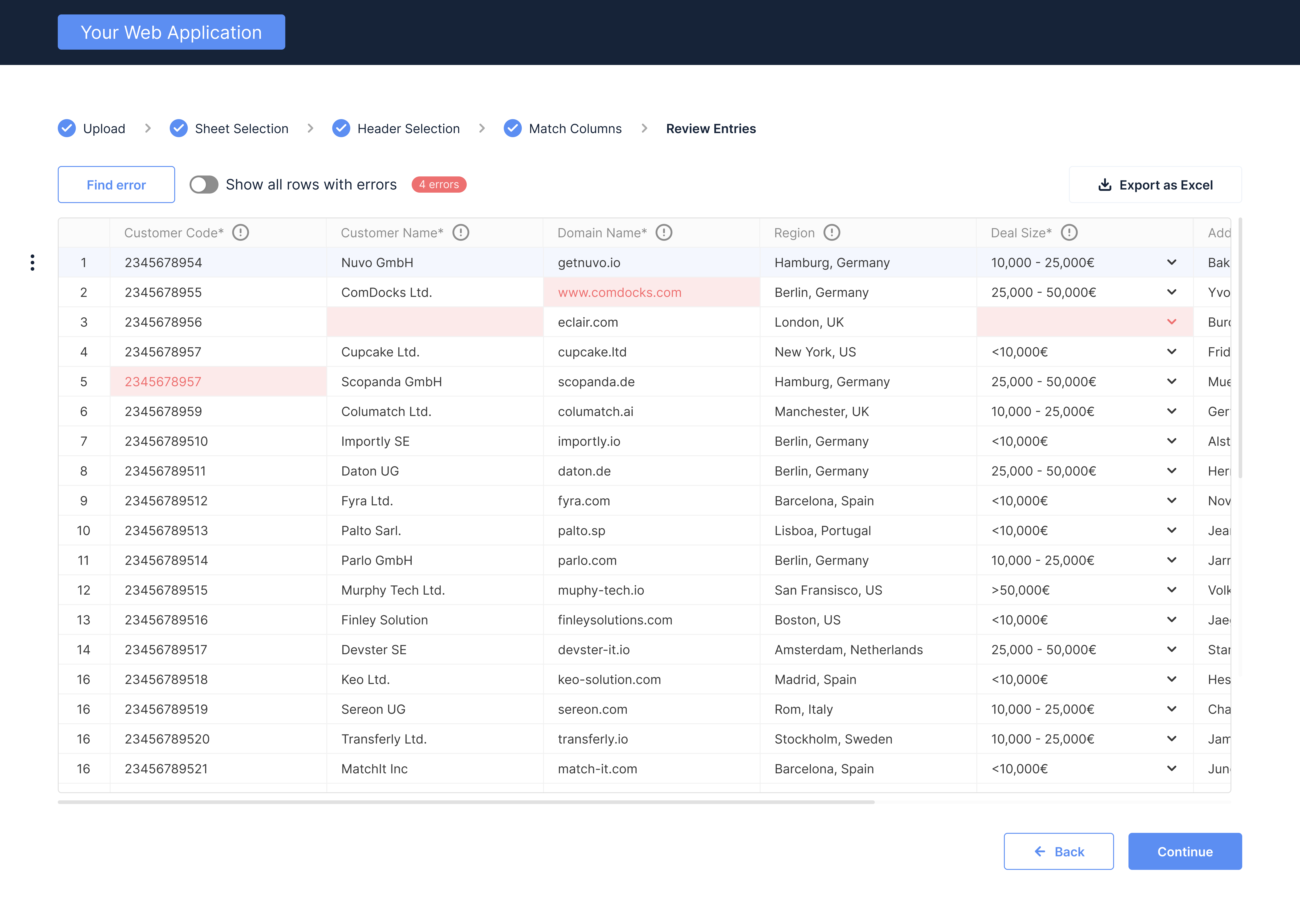 Ingestro The matched data gets cleaned via Cleaning Functions or manually by the user.