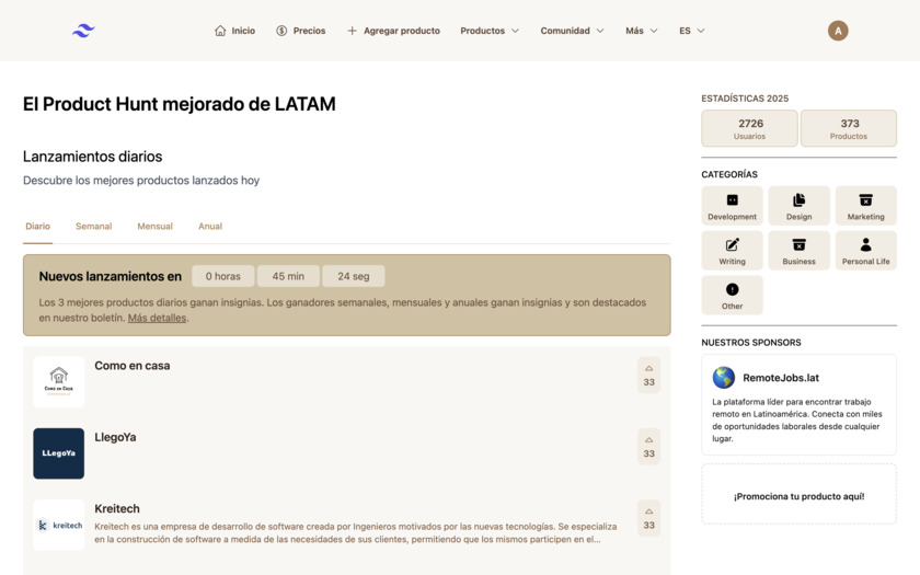 Cazaproducto Landing Page