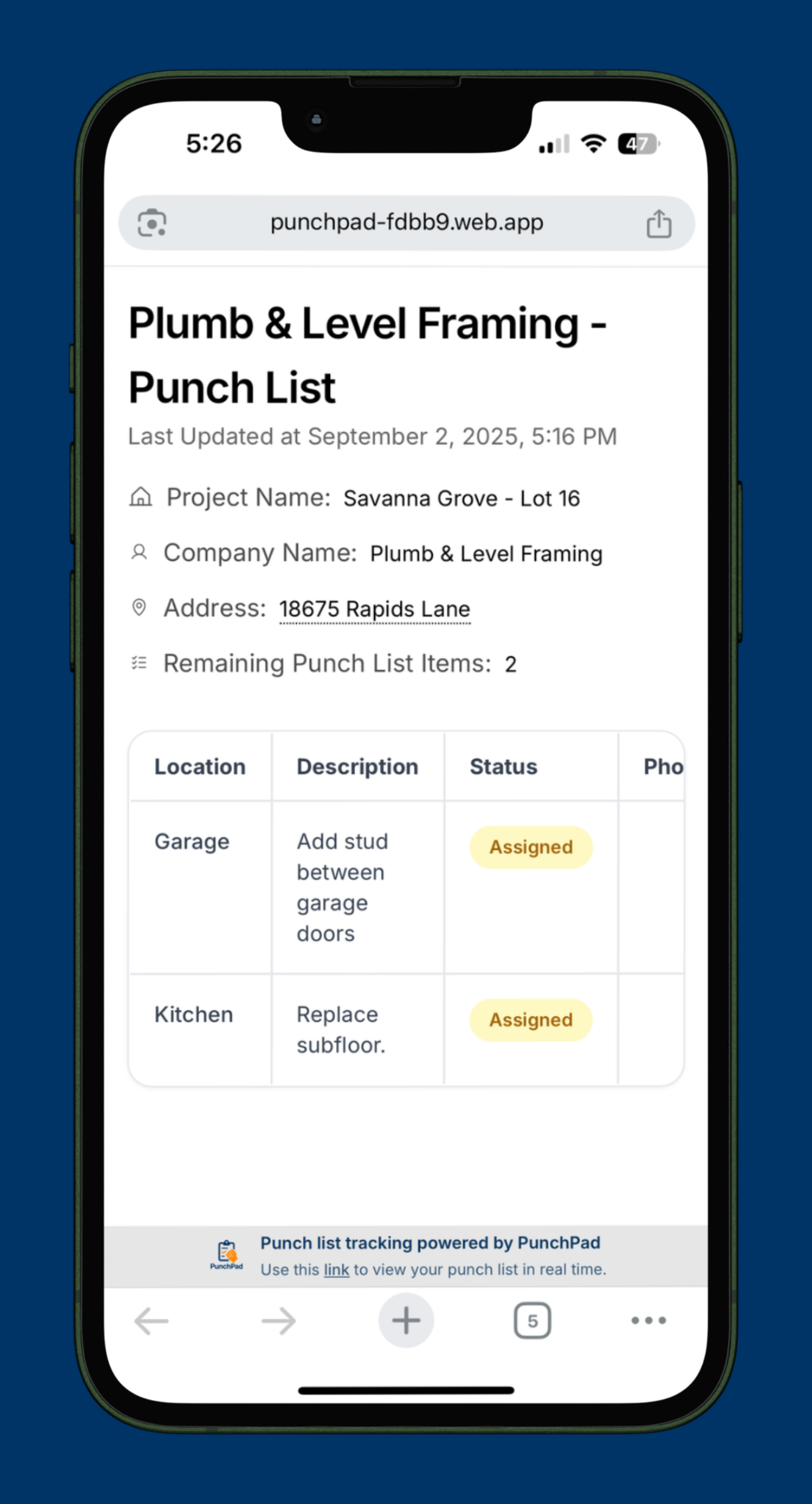 PunchPad.app PunchPad - Live Punch List Report