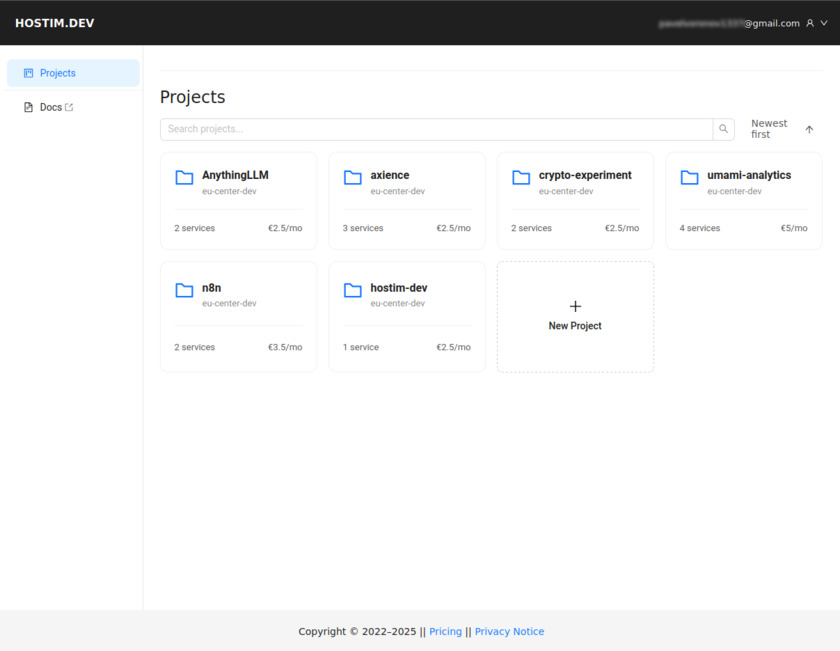 Hostim.dev Landing Page
