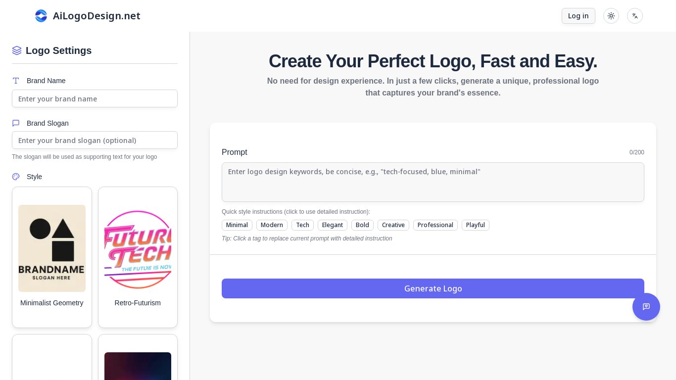 AiLogoDesign.net Landing page