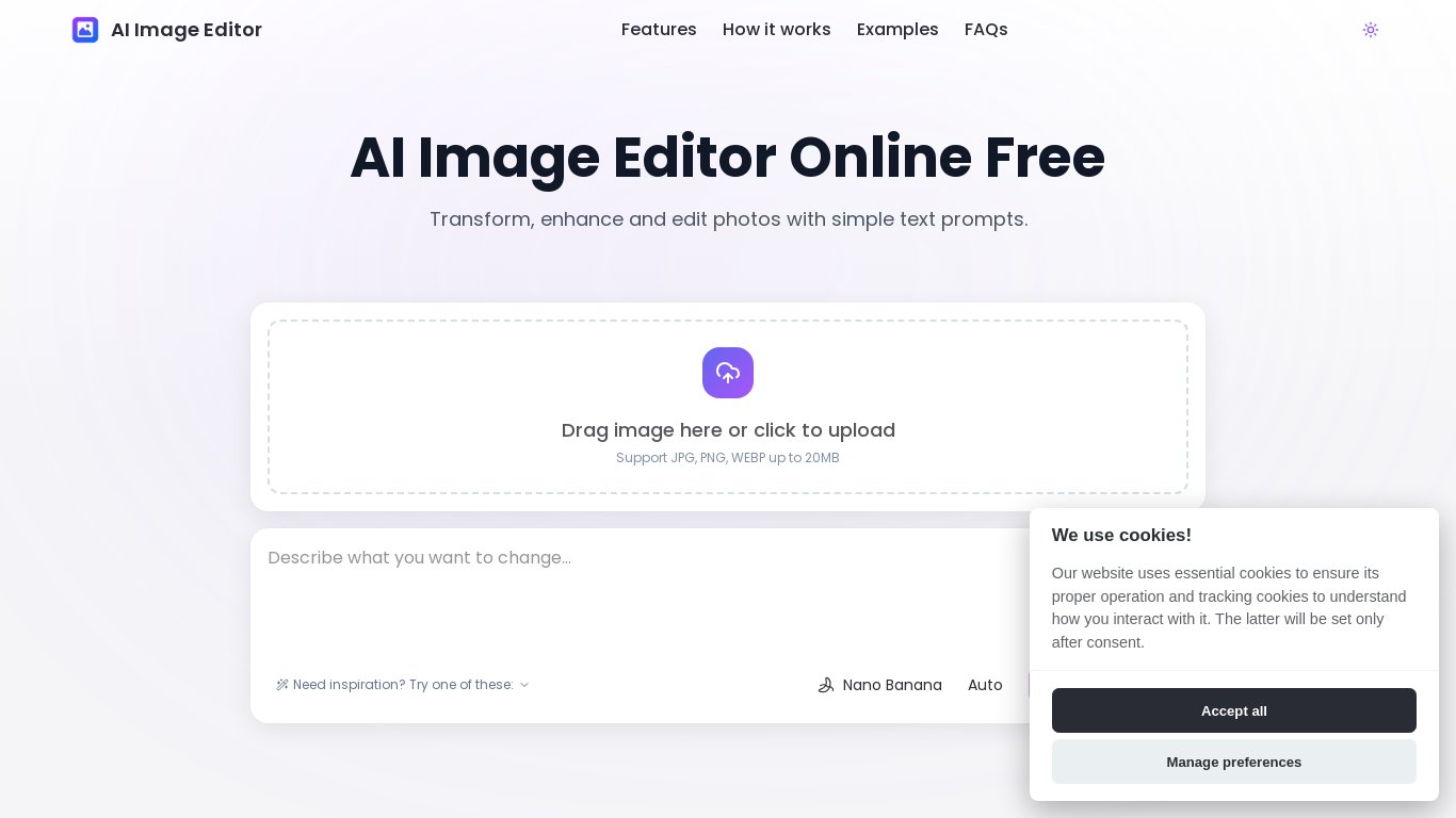 AI-Image-Editor.com Landing page