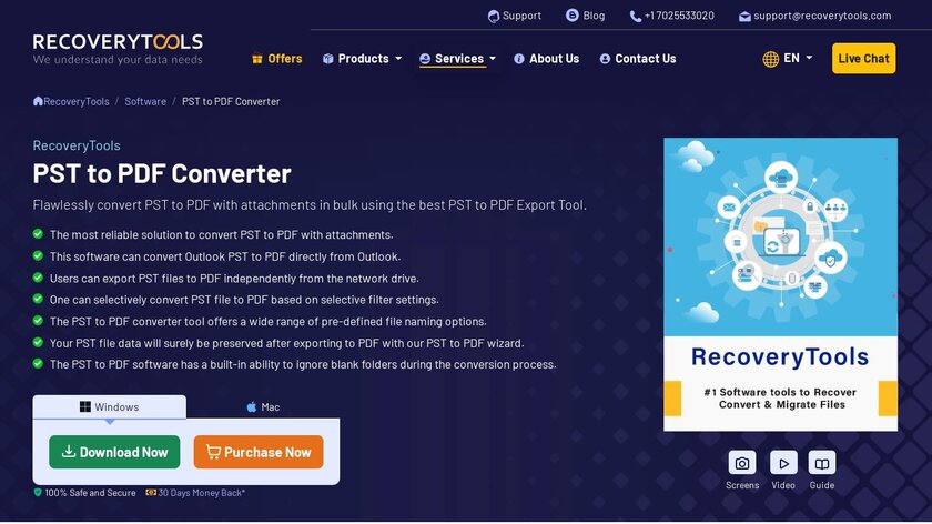 RecoveryTools Outlook PST Migrator Landing Page