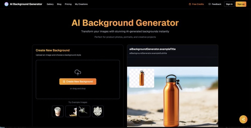 AIBackgroundGenerator.net Landing Page