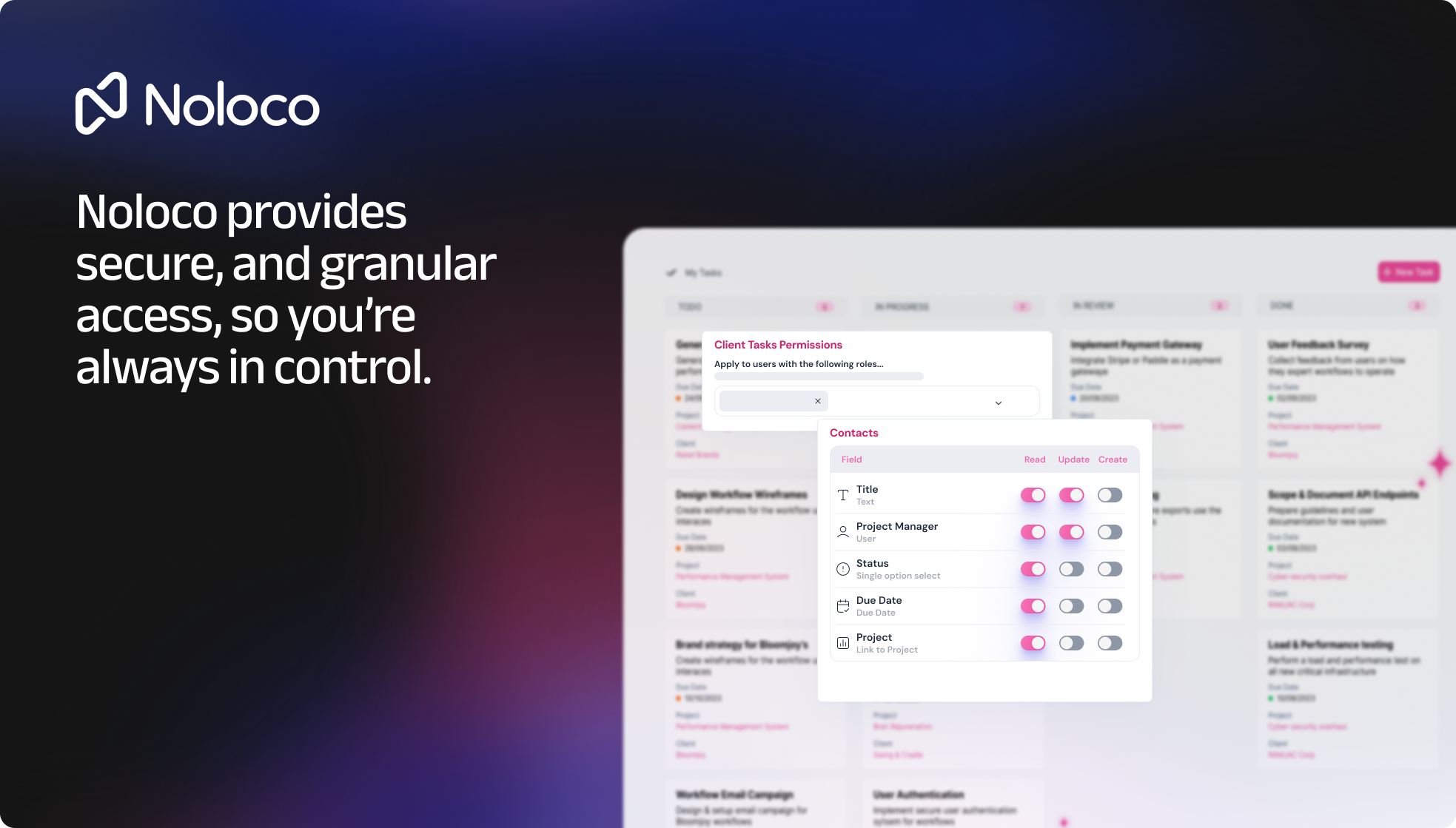 Noloco Granular access, to internal and external users