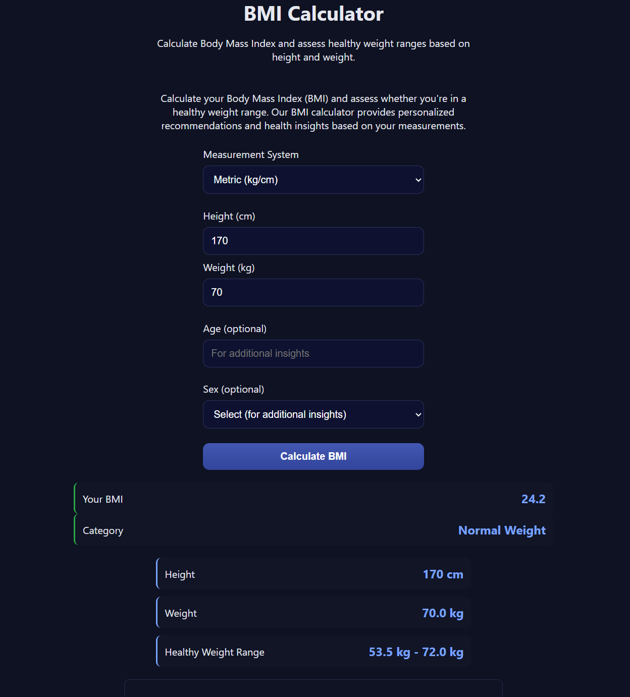 The Calc Menu BMI Calculator