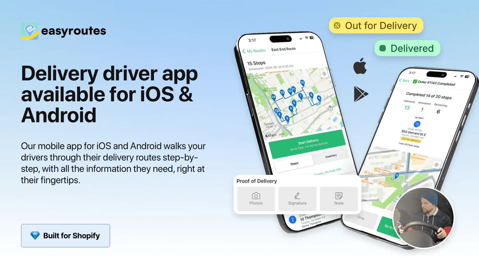 EasyRoutes Our mobile app for iOS and Android walks your drivers through their delivery routes step-by-step, with all the information they need, right at their fingertips.