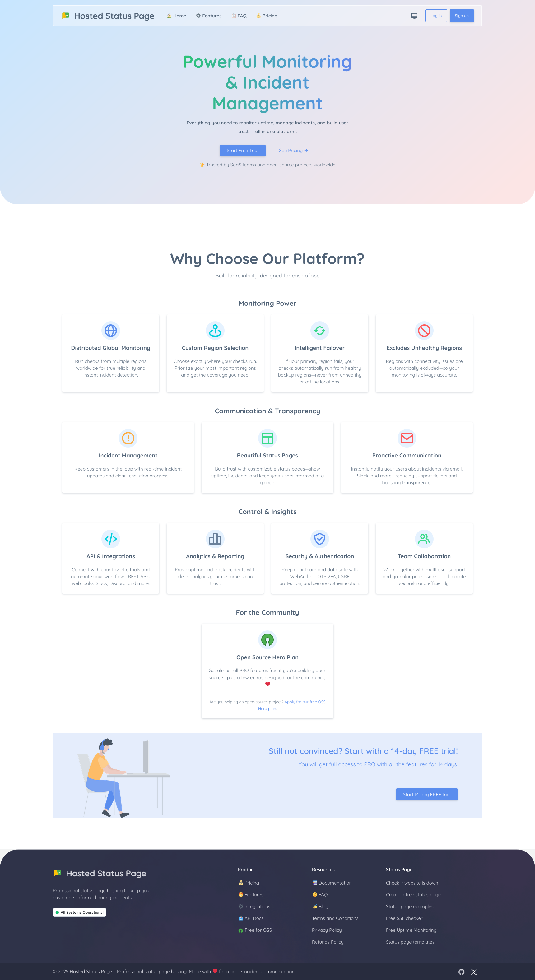 Hosted Status Page Features