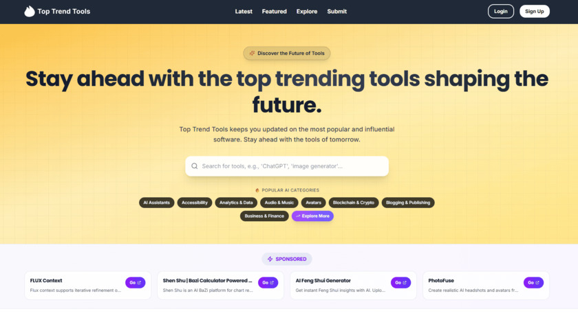Top Trend Tools Landing Page
