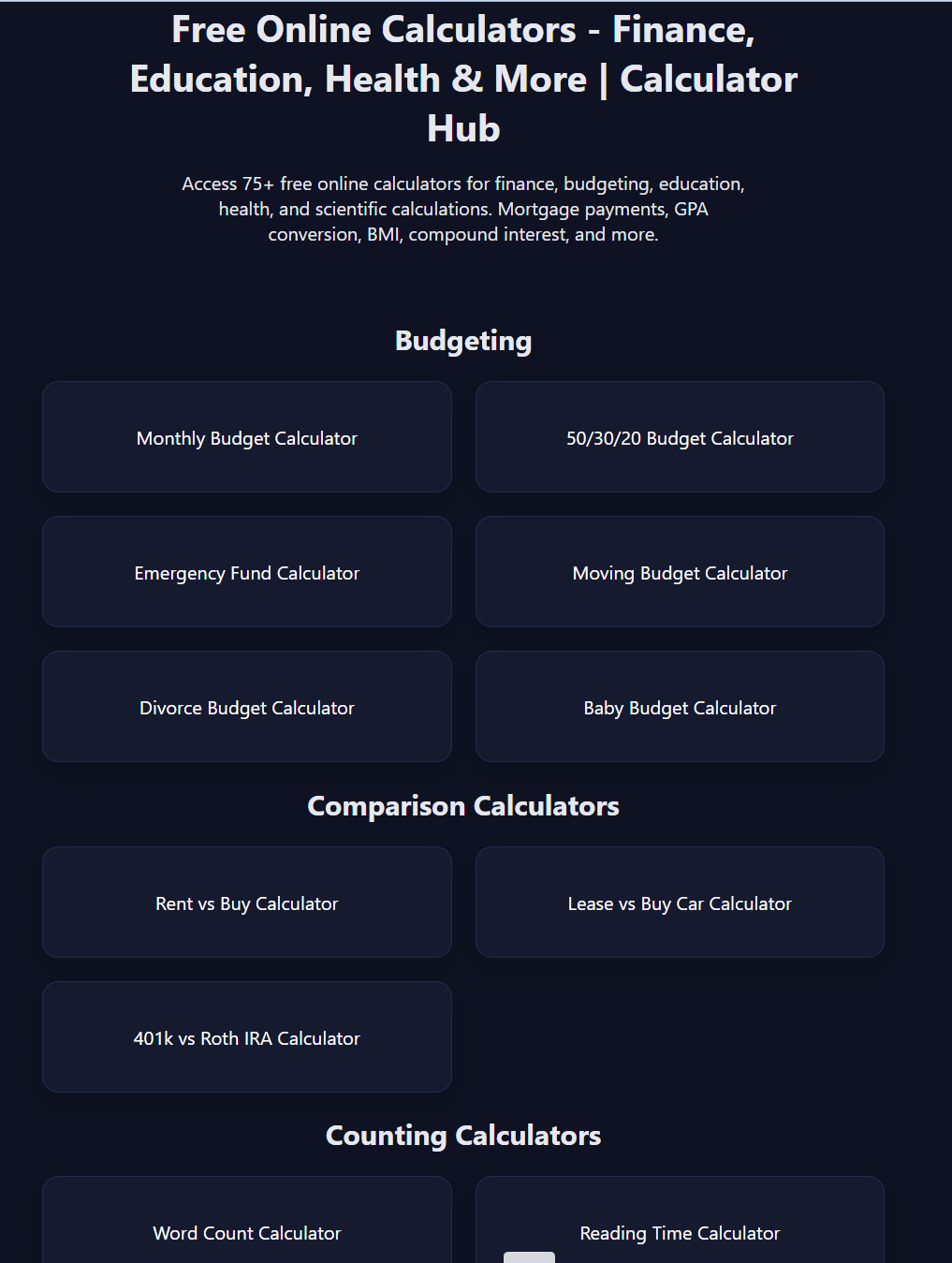 The Calc Menu Homepage