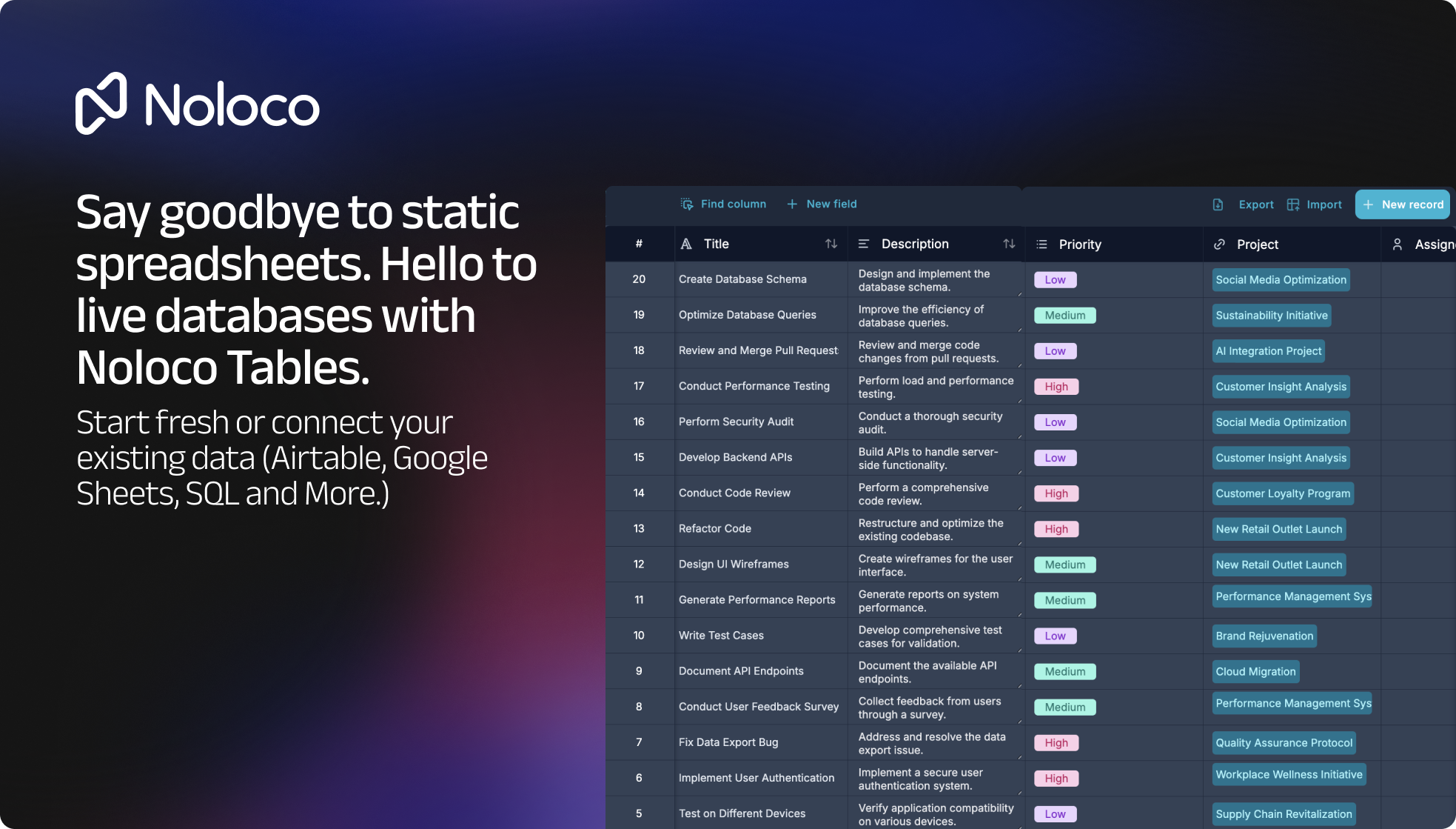 Noloco Connect your data or let AI create live database for you