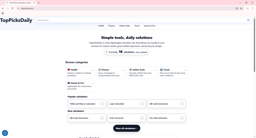 TopPicksDaily.io Homepage