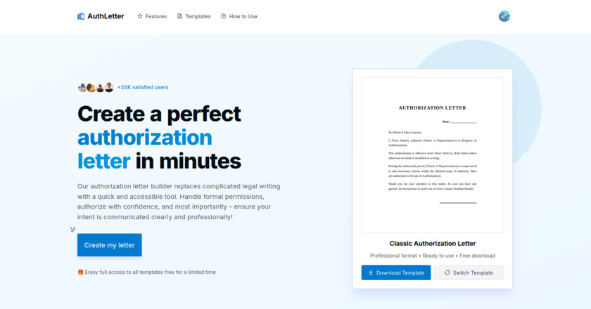 AuthLetter Landing Page