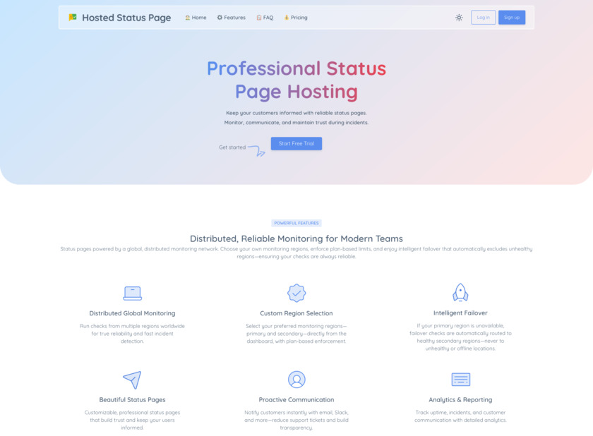 Hosted Status Page Landing Page
