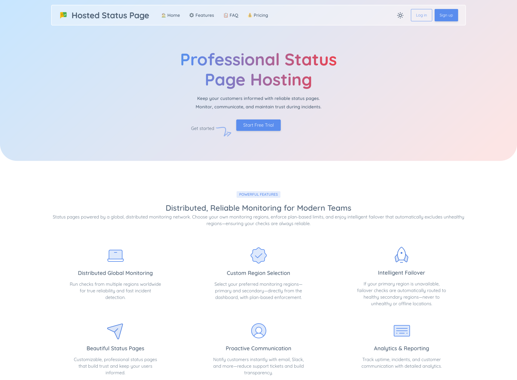 Hosted Status Page Home Page