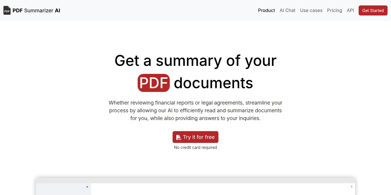PDF Summarizer AI Landing page