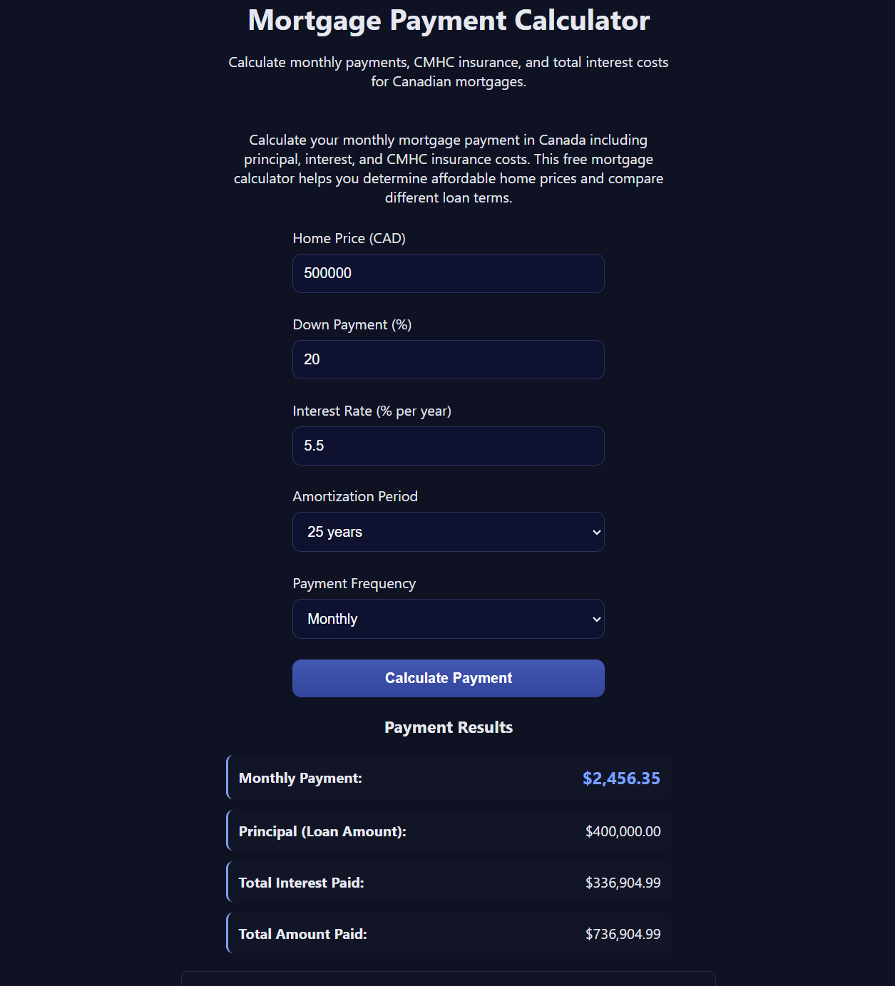 The Calc Menu Mortgage Calculator