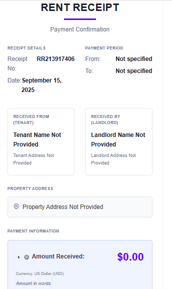 Thinkforu.org Rent Receipt Generator format