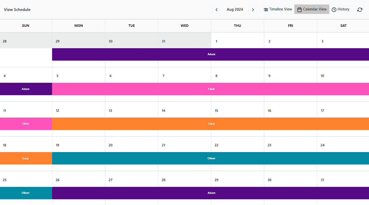 TaskCall On-Call Schedule Full Day