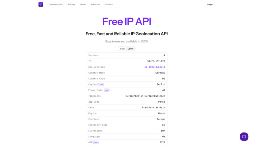 Free IP API Landing Page