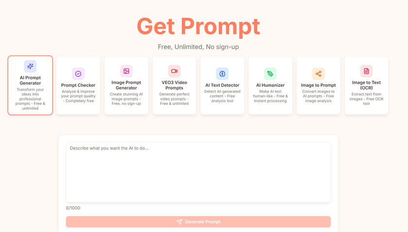 GetPrompt.cc Landing Page