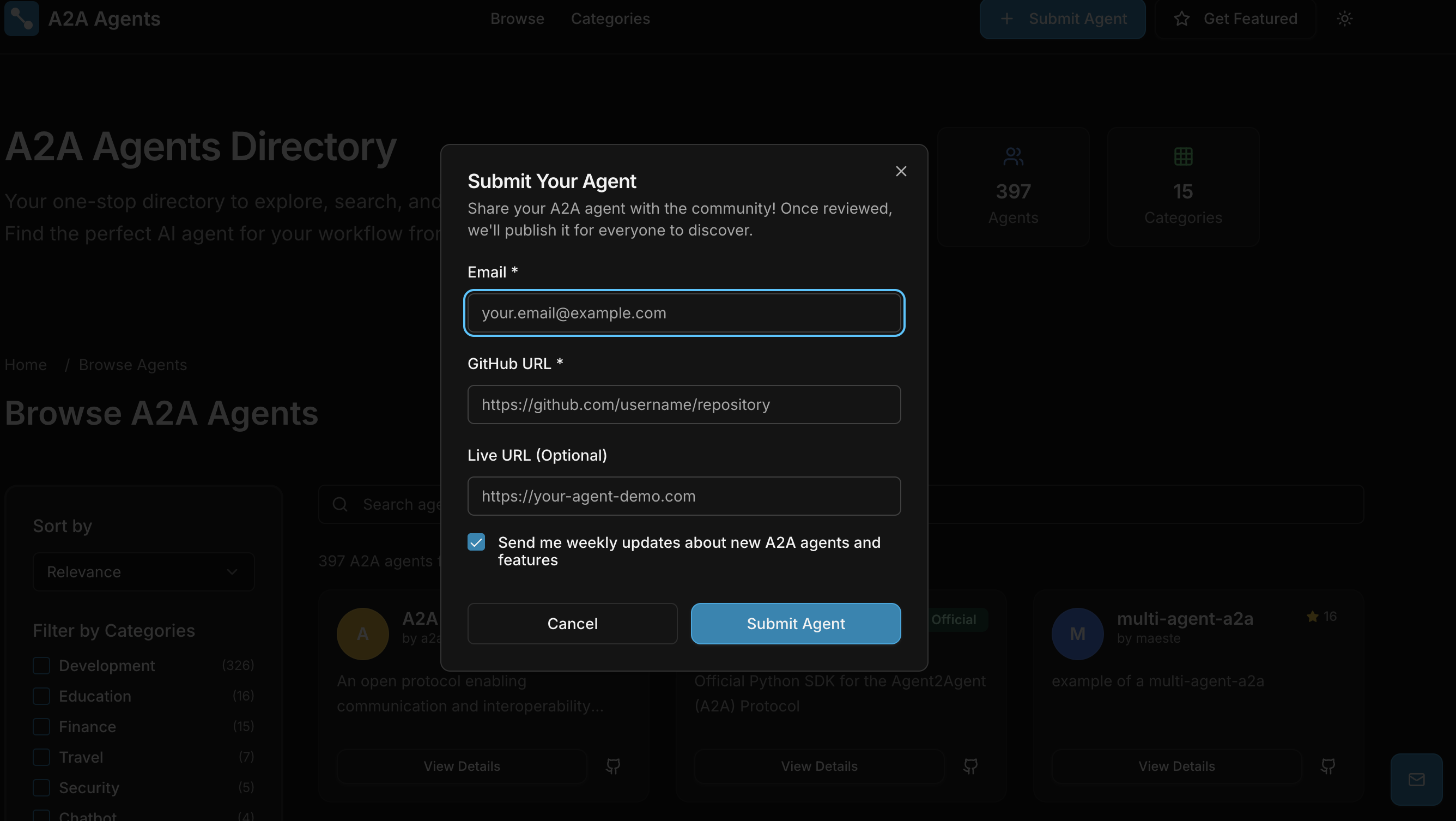 A2AAgents.org Submit Agent