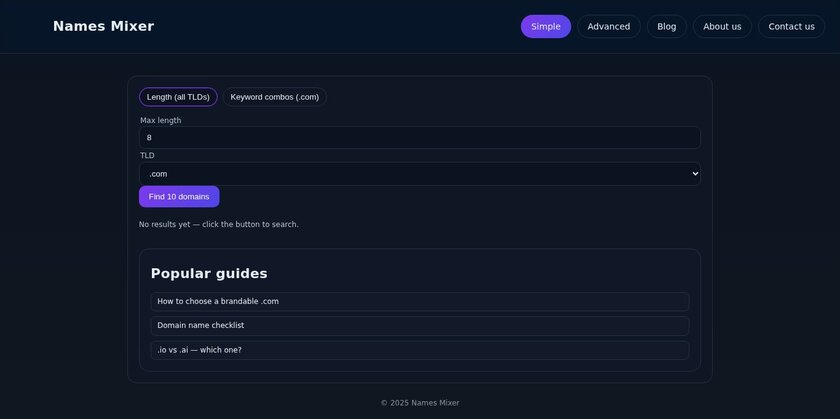 NamesMixer Landing Page