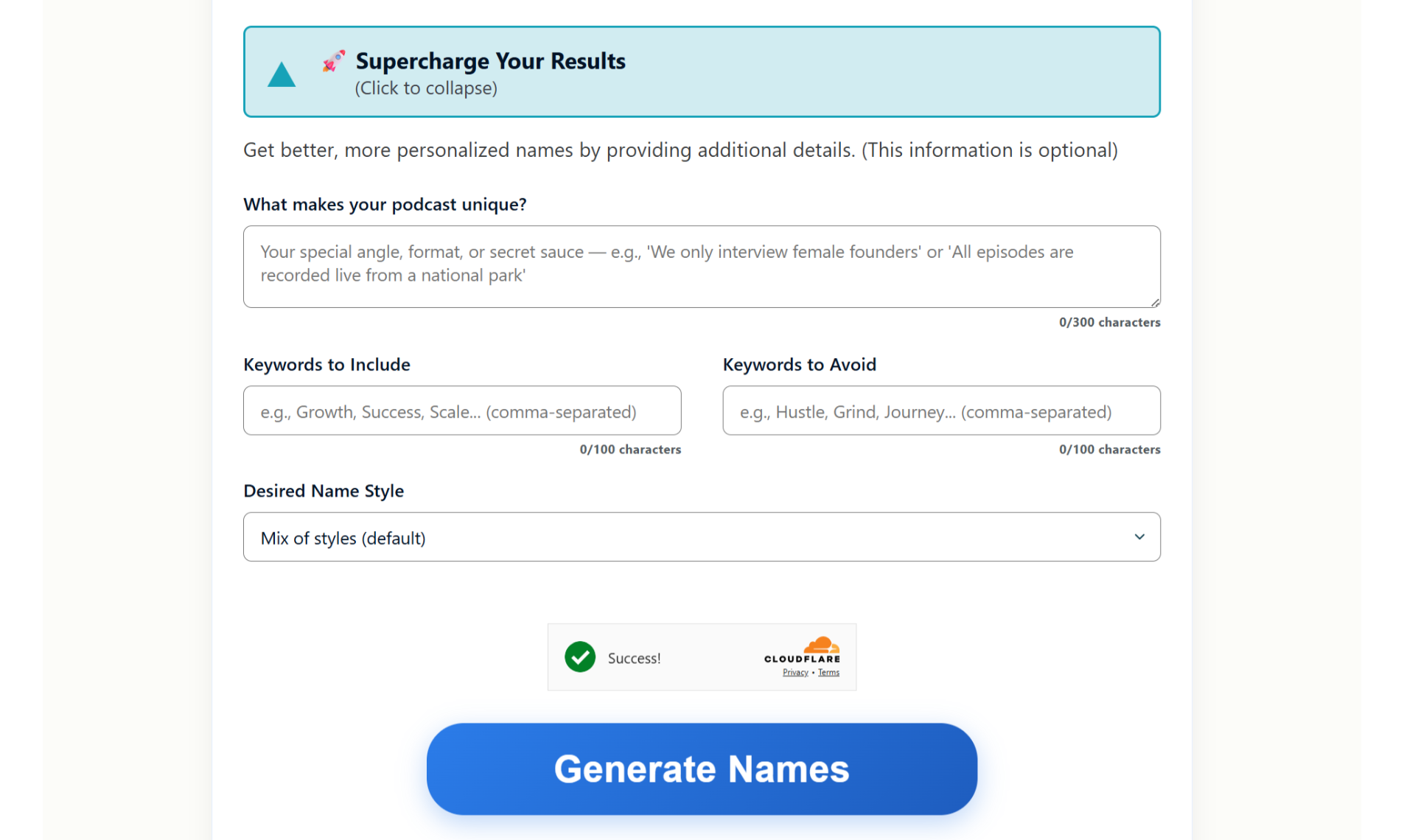 AI ToolsPodcasting Optional customization with tone selection and keywords