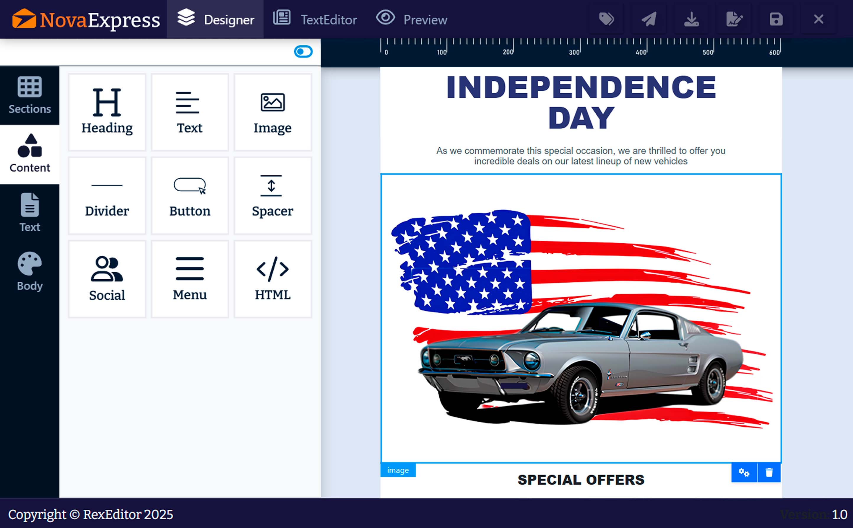 NovaExpress.ai Email Editor with Live Preview
