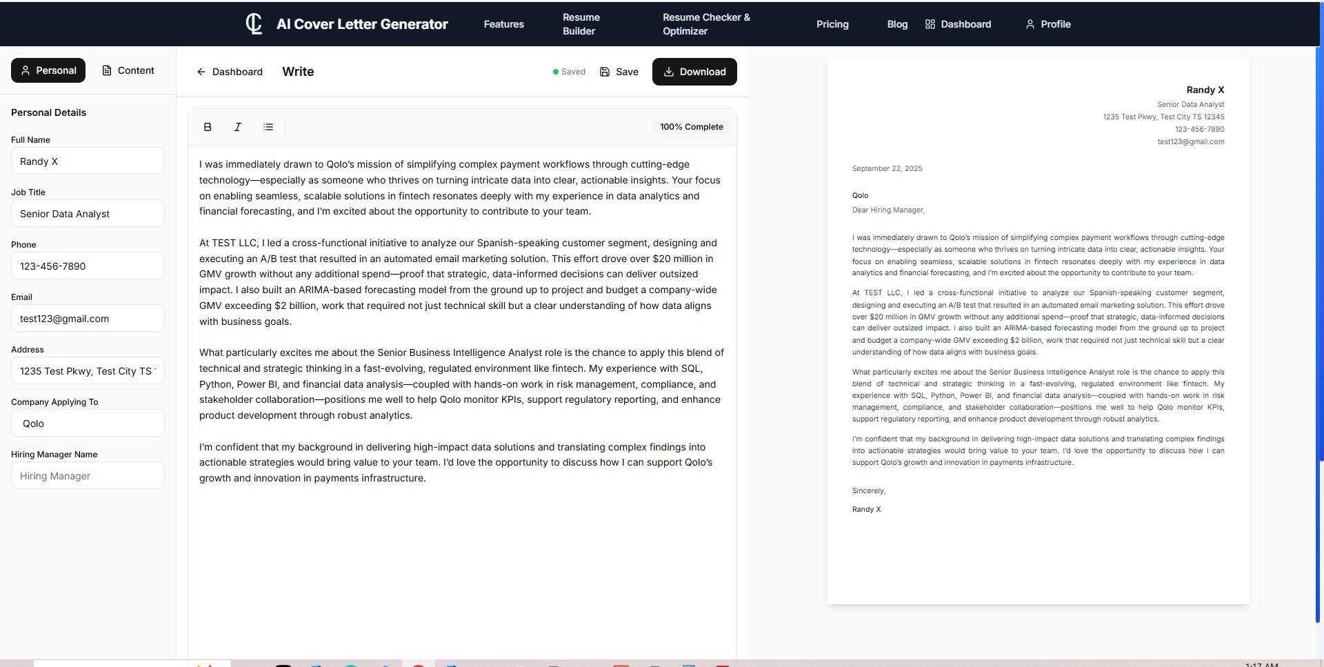 AI-CoverLetter-Generator.com How it looks like